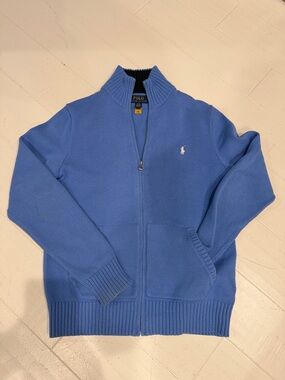 Polo by Ralph Lauren Boys Cornflower Blue Full-Zip Sweater
